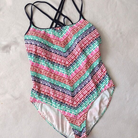 Athleta Moxi Lattice Back Swimsuit XL Multicolor Strappy One Piece - Picture 1 of 10